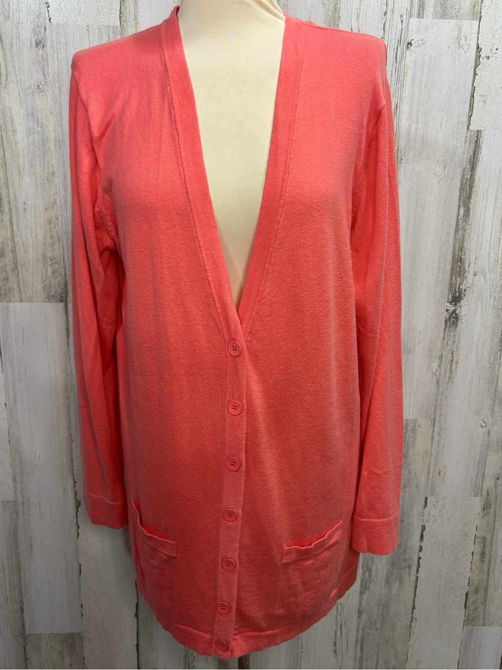 Old Navy Long and Lean Coral Tropics Button-Front Lightweight Cardigan